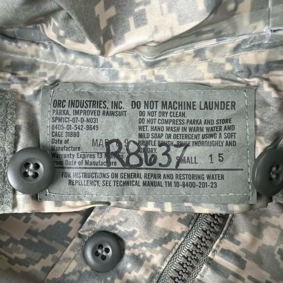 Orc Industries Parka Sz S Improved Rain Suit ACU Digital Camo Waterproof Hood - Picture 4 of 4